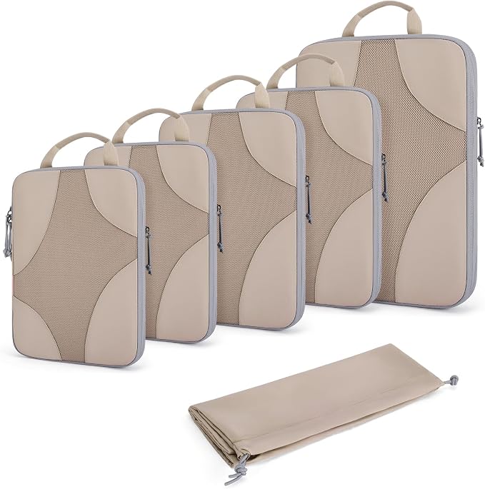 Bagsmart Compression Packing Cubes, Travel Bag Cruise Ship Essentials | Lightweight, Compressible Suitcase Organizer Set fit Standard Carry-On & Checked Luggage, 6 Set, 14 Set Washable Packing Bags