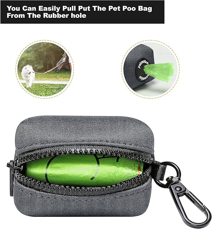 Petmolico Dog Poop Bag Holder Dispenser 2 Pack, Deep Gray | Zippered pouch fits any leash, includes free roll of bags, lightweight & portable for daily walks, travel & outdoor use