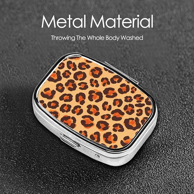Luxury Pill Case Stainless Steel Mirror Finish Vitamin Organizer Executive Gifts Office Professional, Animal Cheetah Leopard Print