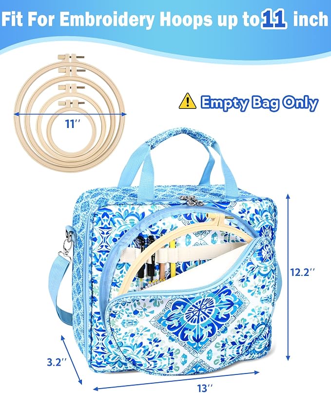 Telawsfun Embroidery Project Bag Organizer, Embroidery Supply Storage Bag with Removable Binder, Portable Carrying Tote for Thread Tools and Accessoriess, Bag Only