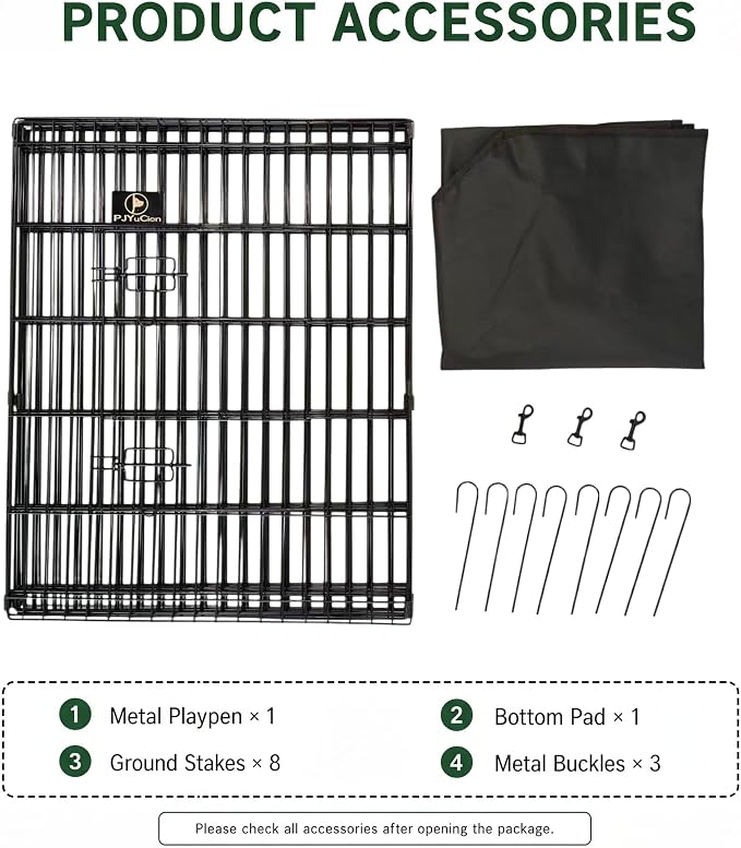 PJYuCien Puppy Playpen with Bottom Pad and Door, 8 Panels 30" H, Black | 24"W, Dual-function Pad, For Small Pets, Foldable Octagonal Pen, Versatile, Indoor & Outdoor, Backyard, Protects Floors