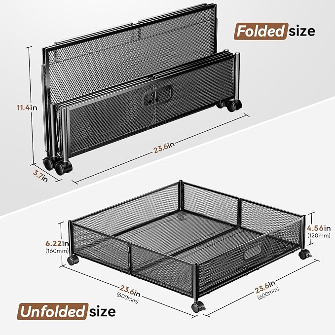 Under Bed Storage with Wheels & Handle,Metal,Large,4 Pack,Black | Tool-free assembly, glide smoothly, easy reach, foldable, maxmazie low-profile beds, dorm, keep seasonal clothes, shoes fresh