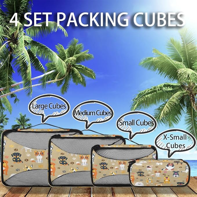 Dog Packing Cubes for Travel, Luggage Packing Organizers, Dog Breeds Profiles Pets Travel Accessories Large Toiletries Bag for Clothes Shoes Cosmetics Toiletries