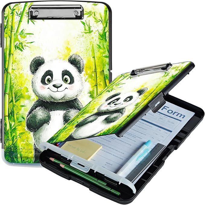 Green Bamboo Panda A4 Clipboard with Storage Pen Holder, Clipboards Organizer Nursing Clipboard Foldable File Folder Plastic Clipboard Folio Clip Board for Office Students Classroom Doctor