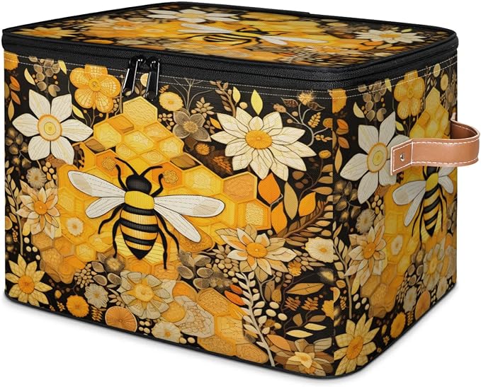 Storage Bins Honey Bee Storage Basket with Zipper Lid & Handle Foldable Storage Box Storage Cube Bin Clothes Organizer for Closet, Bedroom