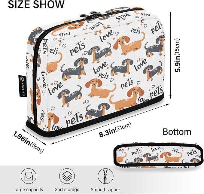 panksolu Dachshund Dogs Pet Pencil Case Large Capacity Pencil Pouch with Zipper Portable Pen Bag Organizer Standing Supplies Pen Bag for Office Women Men