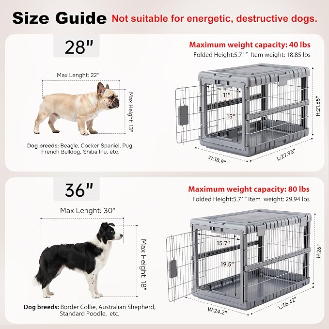 ZOMISIA Collapsible Dog Crate for Large Dogs - 36"L Heavy Duty Dog Kennel No Tools Required with 4 Sides Steel Foldable Cage for Dogs Indoor Furniture, Portable Carrier with 2 Smooth Wheels, Gunmetal