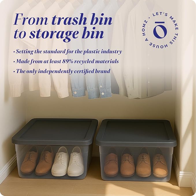 HOMZ Clear Plastic Storage Bins w/Snaplock Lids, 28 Qt, Gray, 2 Pack | Stackable Container Boxes for Bedroom, Bathroom, Garage, and Office Organization