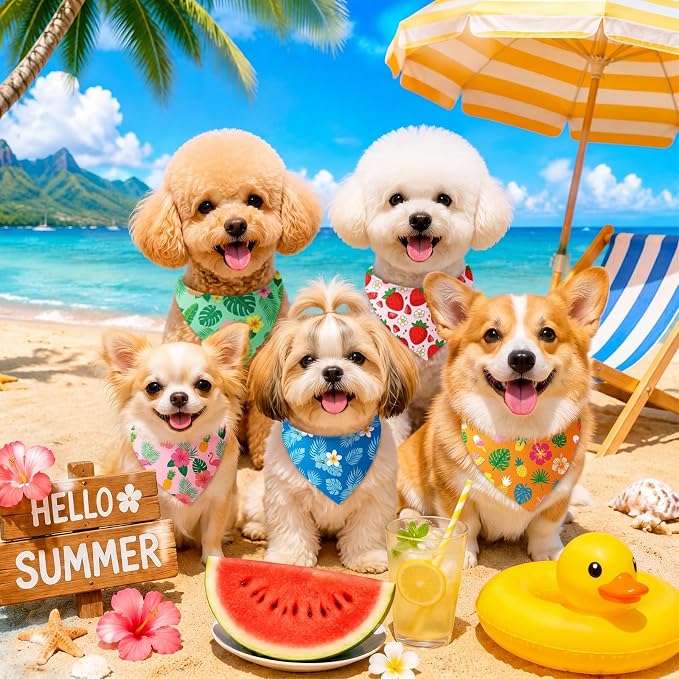 50 Pcs Summer Hawaiian Dog Bandanas Bulk Tropical Flower Pattern | Triangle Kerchief Bibs Scarf Set for Pets Hawaii Party Costume Photo Props Accessories, 25 Styles, 19.7 x 13.8 x 13.8 Inch