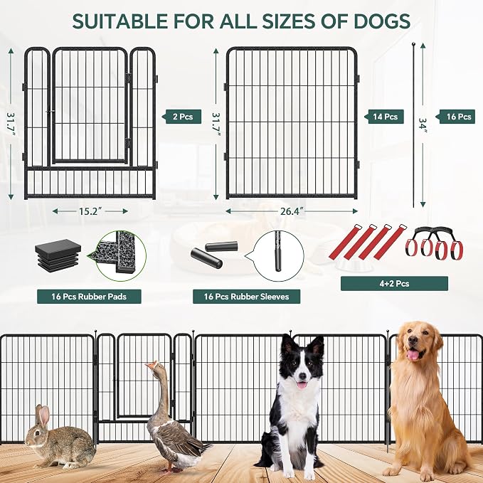 Musen Dog Playpen Indoor Outdoor, 16 Panels Dog Pen 32" Height Dog Fence Exercise with Doors for Large/Medium/Small Dogs, Portable Pet Playpen for Yard RV Camping, Hammer Paint Finish (Patent Pending)