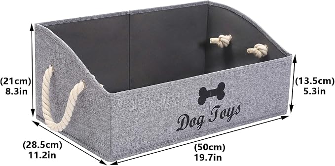 Geyecete Large Dog Toys Storage Bins-Foldable Fabric Trapezoid Organizer Boxes with weave Rope Handle,Collapsible Basket for Shelves,Dog Apparel(Snow Gray-DOG)