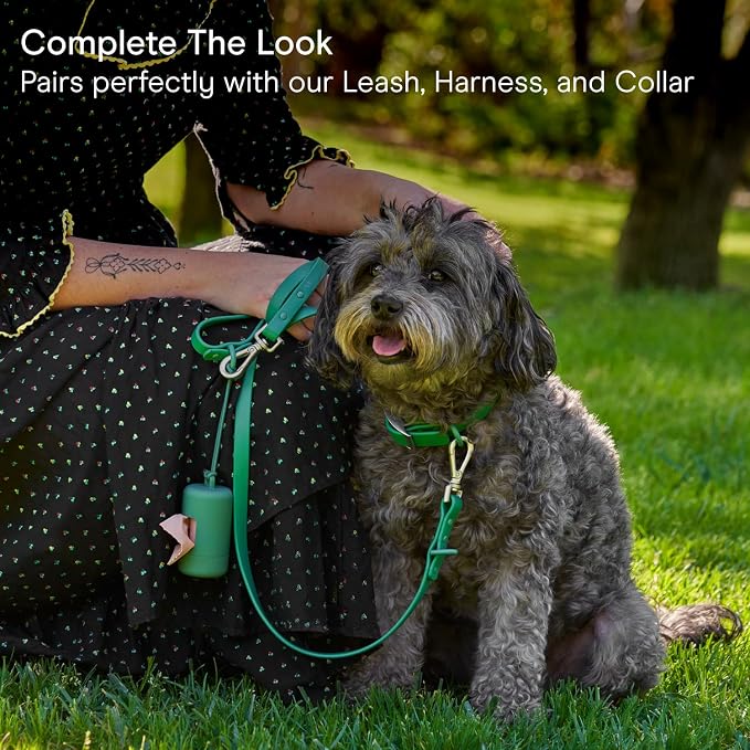 Wild One Dog Poop Bag Holder and Dispenser with Leash Attachment, Leak Proof, Easy Twist Top for Refills, Includes 1 Box Of Bags, Blush