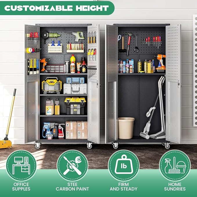 Garage Cabinet System | Heavy Duty Steel All-in-One Modular Garage Cabinet Set for Ultimate Workshop Organization | Easy Assembly Garage Storage Cabinets & Tool Bench