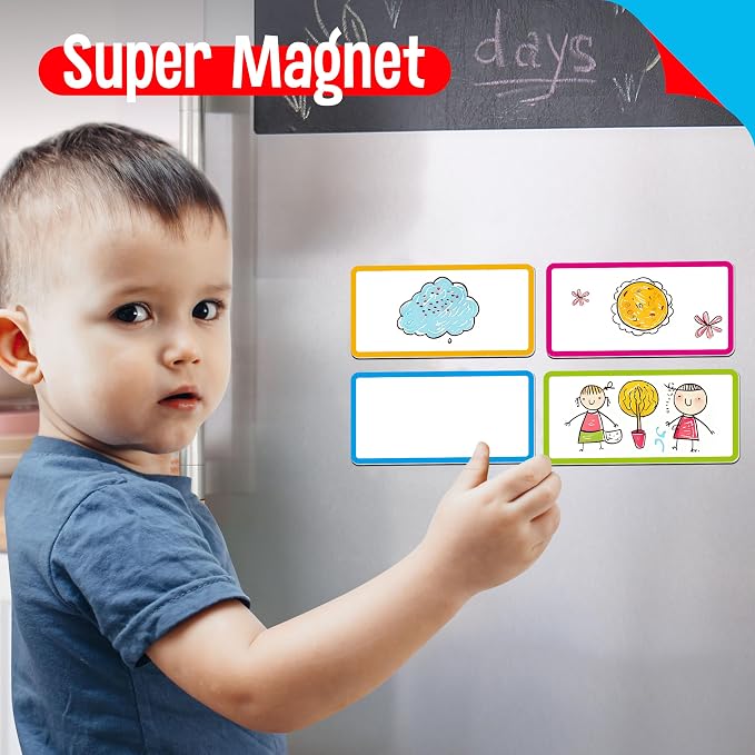 Magnetic Name Tag Labels, 42 PCS Dry Erase Reusable Neon Name Stickers Frame in 7 Colors for Whiteboards Locker Fridge School Office Home (Each Measures 2" x 4")