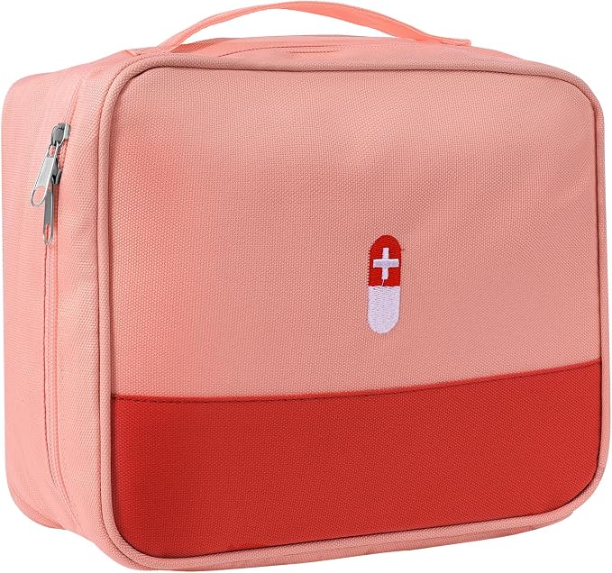 First Aid Bag Empty Medicine Bag Portable Medical Supplies Organizer Bag for Home Traveling Outdoor Hiking Camping Backpacking Cycling (Pink)