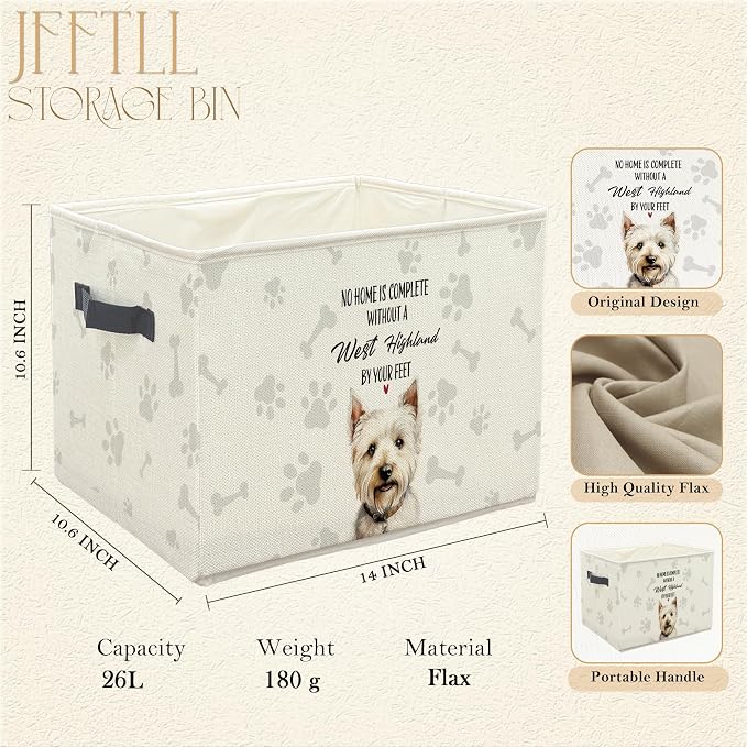 Funny West Highland Terrier Dog Toy Basket, Dog Home Decor, Westie Gifts for Women Men Collapsible Pet Dogs Toy Storage Bin Box Basket Organizer, Pet Supplies for Dogs