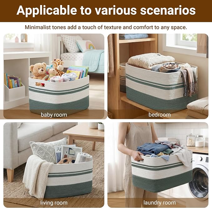 Large Laundry Basket/Hamper, 25"x16"x16" Rectangle Woven Basket | Toy Storage Basket, Baby Blanket Basket, With Handle, Shelf Basket, Living Room Organizing