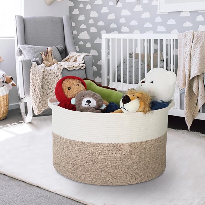 MEGASKET Large Rope Storage Basket, 22" X 22" X 14" Extra Large Woven Baskets for Storage, Cotton Rope Basket for Blankets Toys, Wicker Storage Baskets for Organizing, Wicker Laundry Basket Hamper