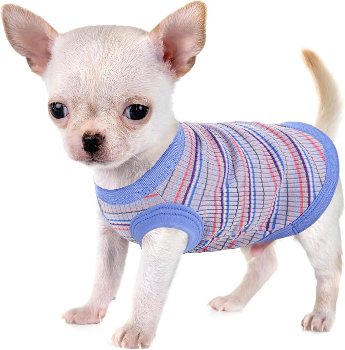 Elevate Your Pet's Comfort and Fashion: Premium 100% Cotton Rib Dog Shirt Vest for Small Breeds Like Chihuahuas, Yorkies, and Puppies .Year-Round Style with Tank-Style Puppy Attire Blue Large