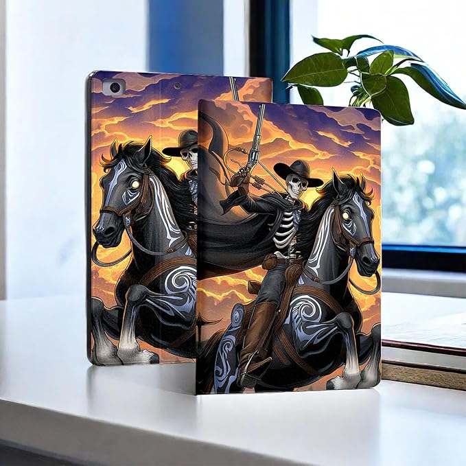 for Microsoft Surface Pro 7 Plus,Surface Pro 7/6/5/4 12.3" Tablet Case,Auto Wake/Sleep,Adjustable Stand Protective Cover - Skeleton Cowboy