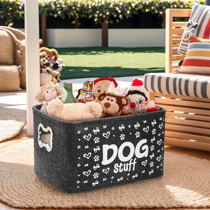 WRINGKIT 3 Pack Dog Toy Bin Basket, Large, Collapsible | Pet Puppy Storage Bin Box with Handles, Felt Storage Bin Basket for Dog Toys, Blankets, Pet Supplies Storage, Dog Room Decor