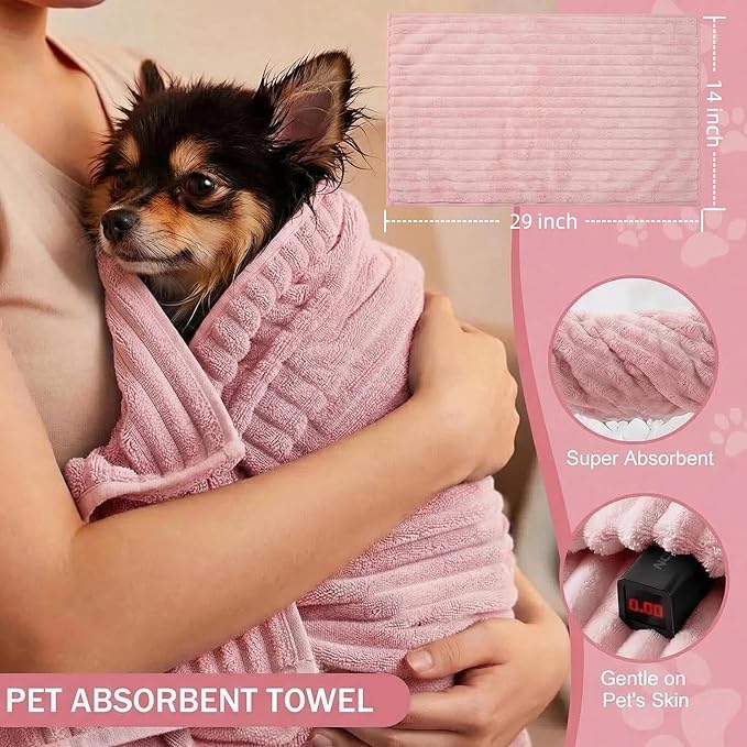6PCS Dog Bath Kit & Dog Brush Kit - Professional Pet Grooming Tools Set for Dogs & Cats, Includes Shedding Brush, Bath Scrubber & Dematting Combs - Complete Dog Washing Essentials Pink
