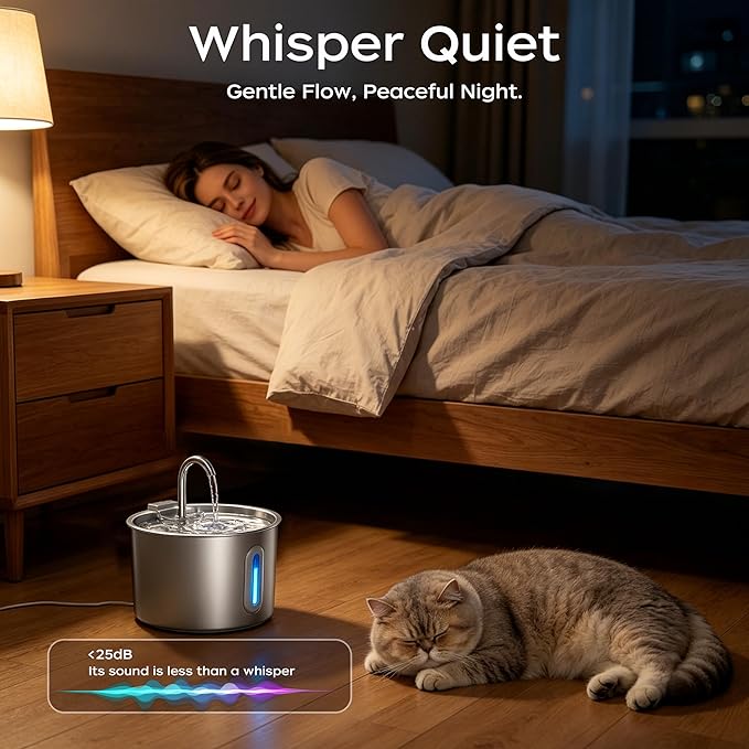 Cat Water Fountain,74oz/2.2L Cat Fountain Stainless Steel for Drinking Indoor,Ultra Quiet Pet Water Dispenser for Cat& Small Animals (2.2L cat Water Fountain)