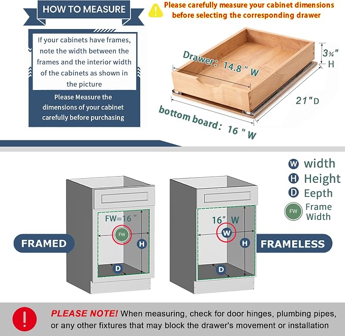 Pull Out Cabinet Drawers - 8x2 Size Options (12-29'W,18-21'D), Pre-Assembled with Soft Close Slides, Solid Beechwood, Easy Installation (16'W x 21'D)