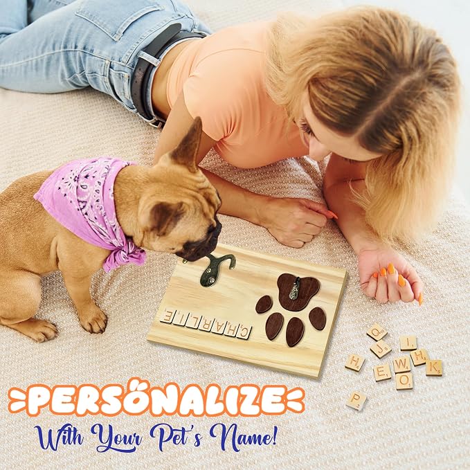 Personalized Dog Leash Holder Wall Mount, Pet Harness Hanger with Letter Tiles, Dog Collar Organizer for Entryway, Memorial Paw Leash Holder for Wall, Pet Loss Gift, Keepsake Home Decor