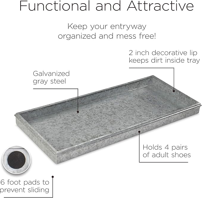 Good Directions Medium Boot Tray, Double Circles Multi-Purpose All Weather Decorative Boot Tray, Shoes, Plants, Garage, Patio Door, Pet Bowls, 30 inch Entry Indoor Shoe Tray, Galvanized Gray