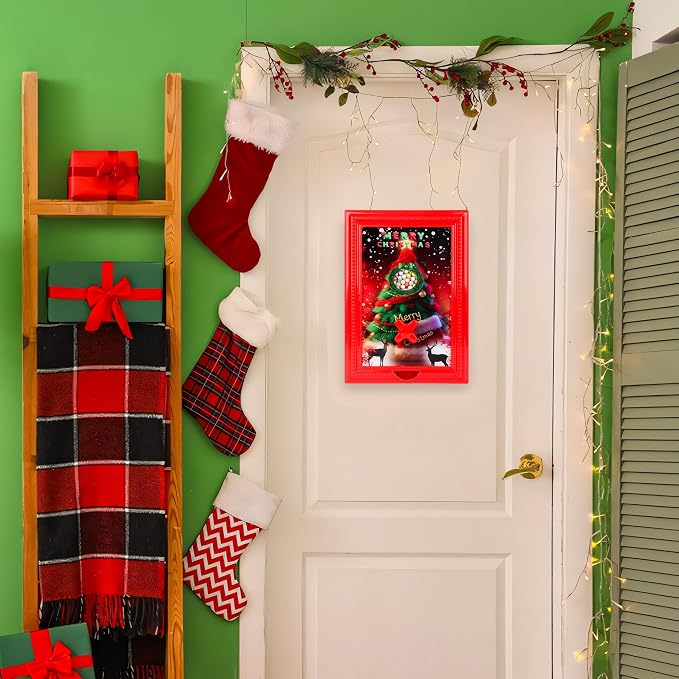 Candy Dispenser Picture Frame, Wall-Mount & Tabletop Gumball Machine with Multiple Designs for Candy, Nuts, Treats, Interactive Home and Office Decor (Christmas Tree, Red)