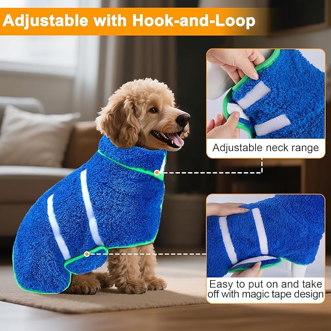 Dog Bathrobe Super Absorbent Dog Towels Large Quick Drying Robes for After Bath Soft Adjustable Warm Keeping Dogs Towel(S-XXL)