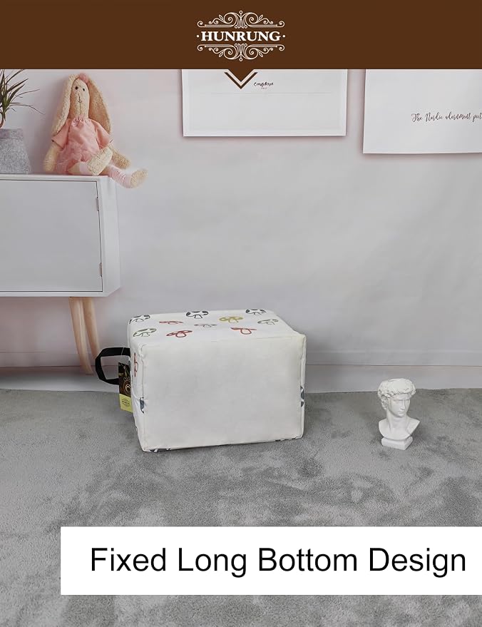 Rectangle Canvas Foldable Storage Basket for Nursery, Color Mushroom | Portable and collapsible cloth receptacle. Stores pet essentials, daily use items. Folds flat when not in use