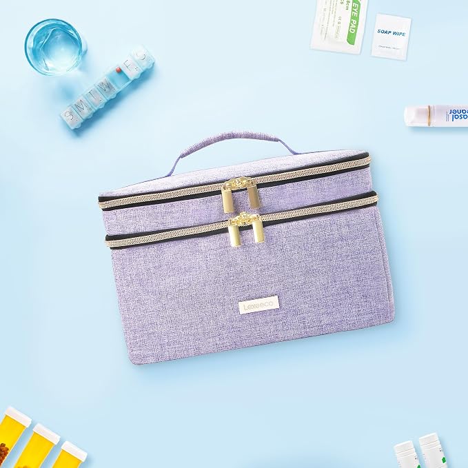 Lexeeco Travel Medicine Pill Bottle Organizer Bag with Portable Small Pouch | Medication Case with Lockable Zipper for Pill,Vitamin,Medicine Storage Box for College Dorm Student,Home,First Aid Bag Empty