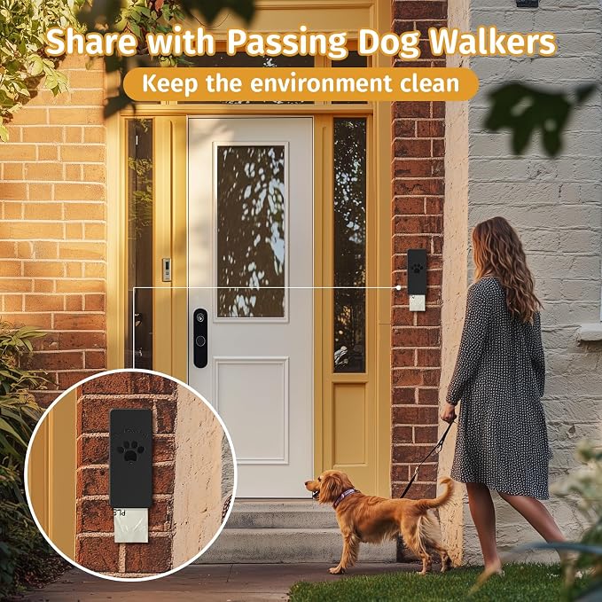 qeerable Dog Poop Bag Dispenser, Wall-Mounted Dog Bag dispenser Outdoor or Indoor for Doggy and Pets, Black Poop Holder for Yard and Park, Included 4 Rolls (60 Bags)