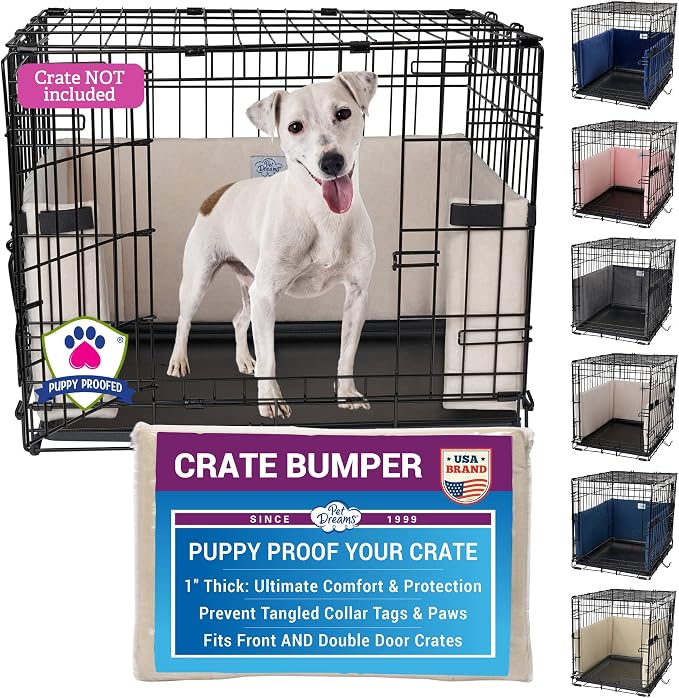 Pet Dreams Dog Crate Bumper - Patented Comfy Liner & Dog Tail Protector for Inside Crate, Fits iCrate Cages 18, 24, 30, 36, 42, 48 Inches (Ivory, Large, 36")