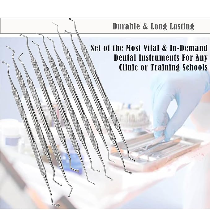 Professional Dental Tools Dental Picks Oral Care, Stainless Steel Hygiene Kit Set with Tooth Scraper Tartar Scaler Tweezers Mouth Mirror for Personal & Pet Oral Care Use (Excavator Set of 10 Pcs)