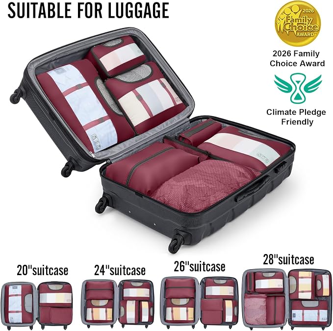 Veken 10 Set Packing Cubes for Travel Essentials, Suitcase Organizer Bags in 4 Sizes, Carry-On Luggage Accessories with Laundry Bag, Airplane Must Have with 99-Count Mesh Holes