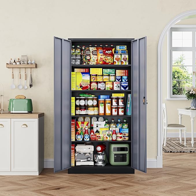 Metal Garage Storage Cabinets with Lock Door and Adjustable Shelves, Steel Tool Cabinets for Home,Office,Warehouse Organisieren (Black Gray)