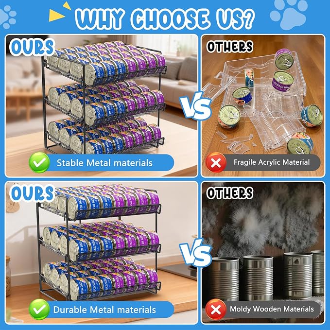 Cat Food Can Organizer 3-Tier Can Organizer for Pantry 84 Cans 3.5oz | Black metal 3-tier cat food can organizer,Holds 84 cans 3.5oz,Adjustable pantry countertop storage for kitchen cabinet