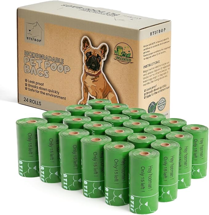 ATIFBOP Biodegradable Dog Poop Bags 360 Counts 24 Rolls, Leak Proof and Extra Thick Doggy Poop Bags (Unscented)