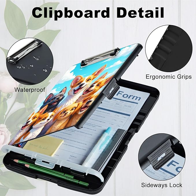 A4 Clipboard with Storage Pen Holder, Clipboards Organizer Nursing Clipboard Foldable File Folder Plastic Clipboard Folio Clip Board for Office Work Classroom Doctor, Blue Sky Seven