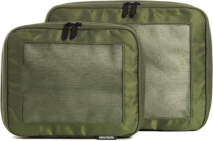 Compression Packing Cubes for Travel, 2-Pack, Olive | Solves overpacking, 2-Piece set fits most carry-ons, 50% Space savings, Compression luggage organizer bags
