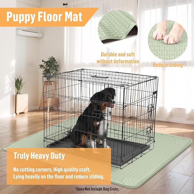 Silicone Dog Bed Mat 34"x 22" Crate Mat for Dog Cages, Green | Extra Large Kennel Mat with Raised Edge, Washable, Leakproof, Waterproof Dog Mat for Crate, Dog Floor Mat to Protect Floors