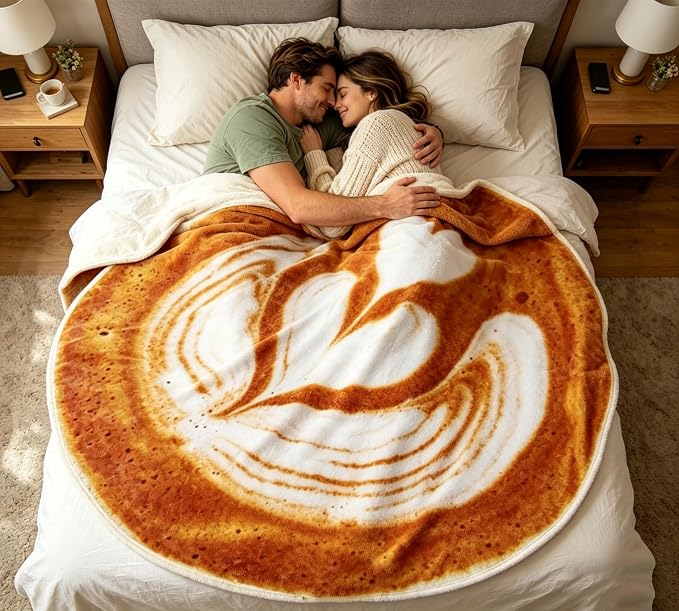 Bnuitland Love Coffee Latte Blanket, 300 GSM Double Sided Giant Realistic Funny Gift Throw for Sofa Bed, Super Soft Novelty Food Blanket for Kids/Pets and Adults