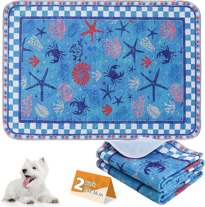 Summer Washable Pee Pads for Dogs, 2 Pack Super Absorbent Reusable Puppy Training Pads Waterproof, Nonslip & Leak-Proof Dog Pee Pads,Large Pet Mats Whelping Pads for Floor,Crate,Couch,24"x36"