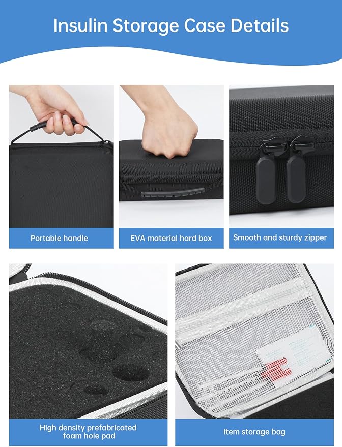 Peptide Case for Fridge & Insulin Travel Case, Adjustable 30-Slot Diabetes Care Supply Holder for 3ml/5ml/10ml Vials, Peptide Vials Storage Kit for Syringes, Alcohol Pads & Diabetic Essentials