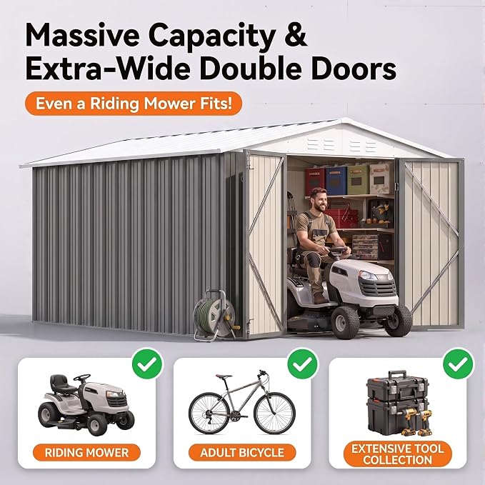 Devoko 8x10 FT Outdoor Storage Shed, Metal Tool Shed with Lockable Door&Slooping Roof, Outside Storage for Garden Backyard Patio(Gray)