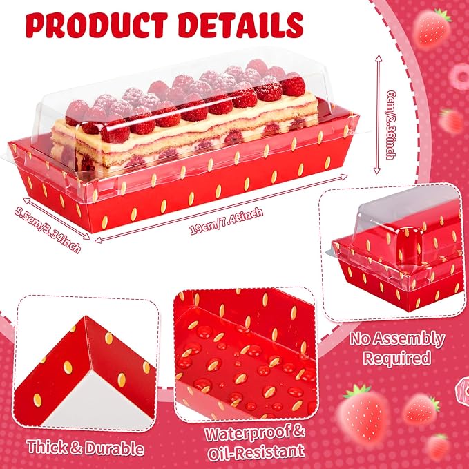 Bokon 50 Pack Strawberry Charcuterie Boxes with Clear Lids for Berry First Birthday Party Baby Shower and Summer Picnic Red Disposable Treat Boxes for Sandwich Cookie and Cake Slice