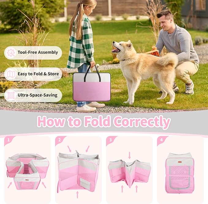Seiyierr Dog Playpen, Portable Pet Play Pen Foldable Carrying Case, Puppy Pens Outsid for Small Cat Indoor/Outdoor, Removable Mesh Shade Cover